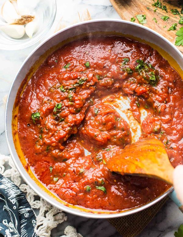 Arrabbiata Sauce stirred in a pan