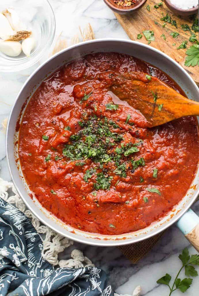 arrabbiata sauce in pan