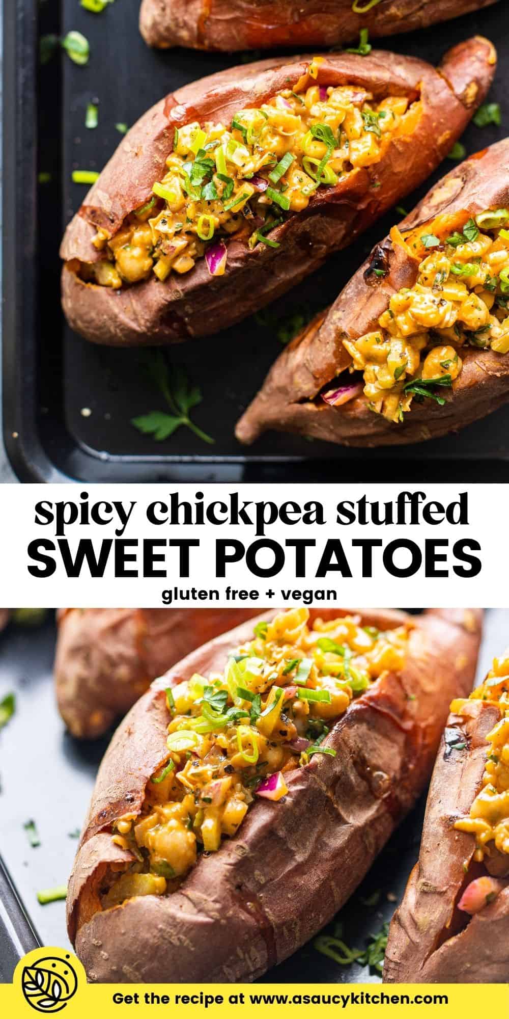 Stuffed Sweet Potatoes with Spicy Smashed Chickpeas - A Saucy Kitchen