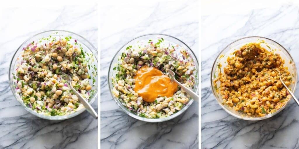 Smashed chickpea salad collage