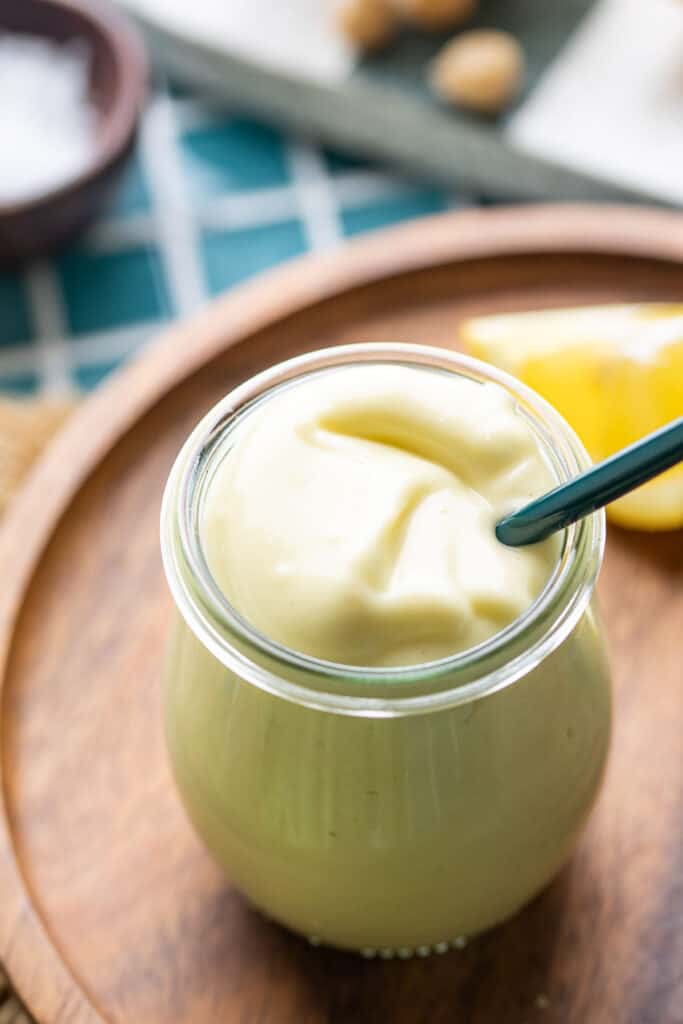 vegan mayo in a small jar
