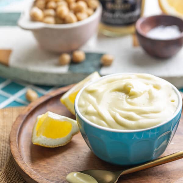 aquafaba vegan mayo in a small bowl