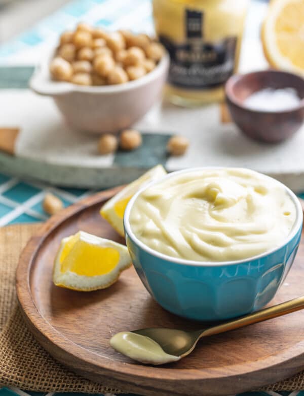 aquafaba vegan mayo in a small bowl
