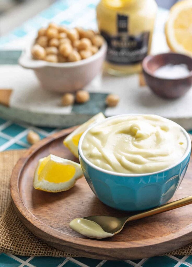 aquafaba vegan mayo in a small bowl