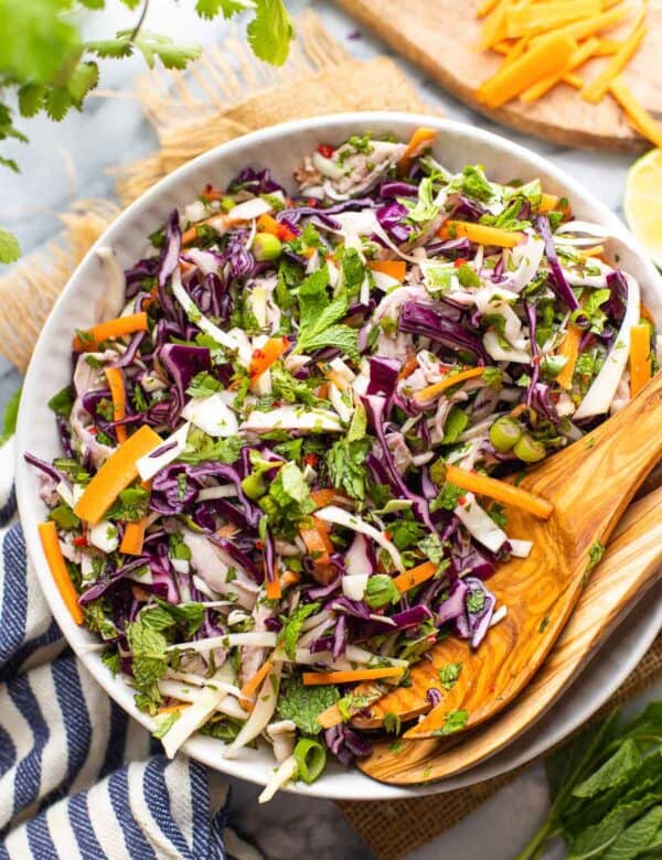 Vietnamese Chicken Coleslaw in a salad bowl