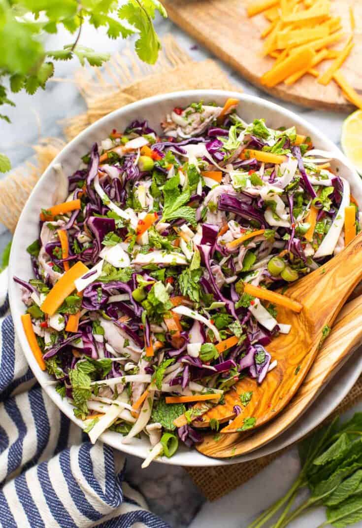 Vietnamese Chicken Coleslaw in a salad bowl