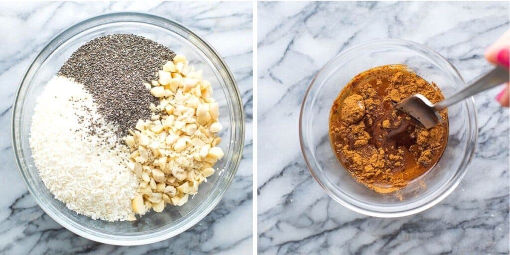 grain free granola ingredient preparation collage