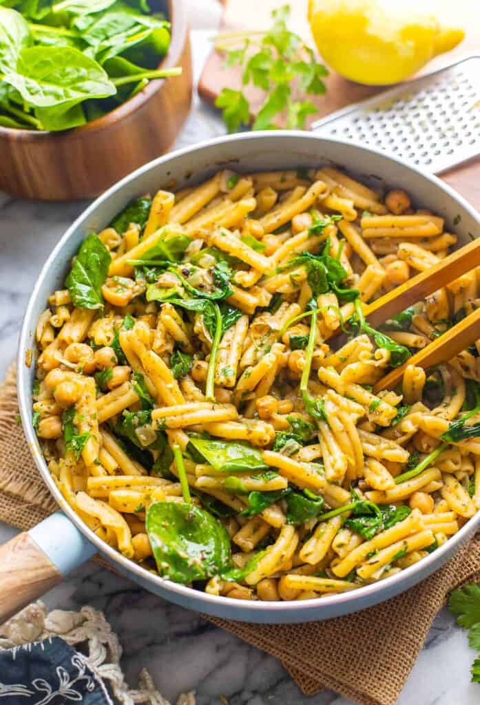 Za'atar Spiced Pasta with Chickpeas in a serving pan