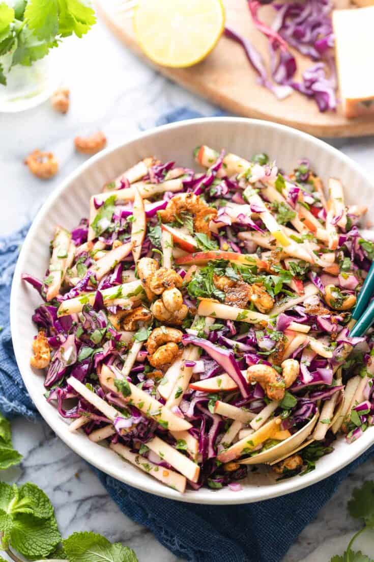 Apple and Red Cabbage Salad with Chili Cashews