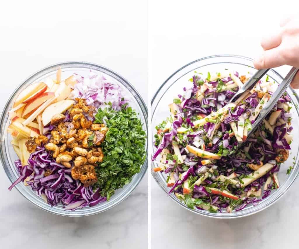 red cabbage salad ingredient collage