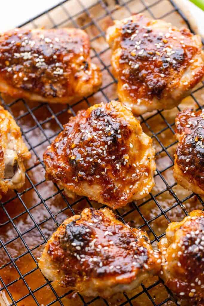 Miso Chicken Thighs on a wire rack