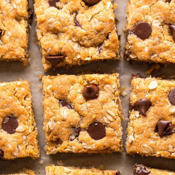 peanut butter cookie bars cut into squares