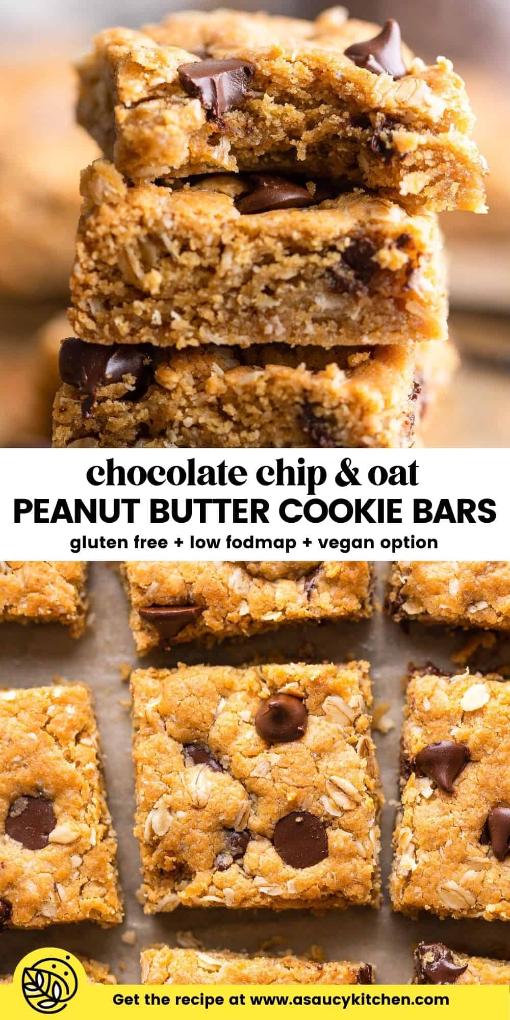 Peanut Butter Cookie Bars with Oats (GF + Vegan Option) - A Saucy Kitchen