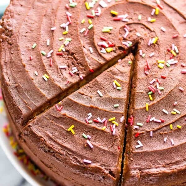 chocolate frosted vegan vanilla cake