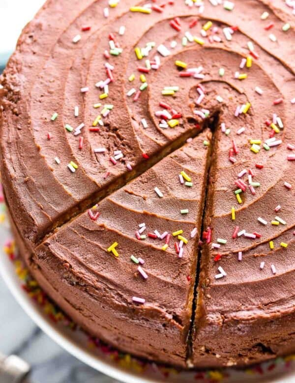 chocolate frosted vegan vanilla cake