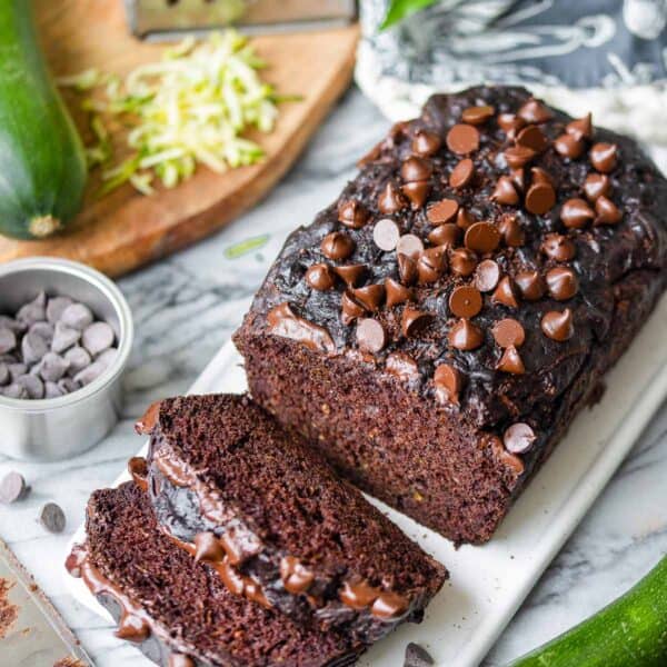 chocolate-zucchini-bread load on a serving board