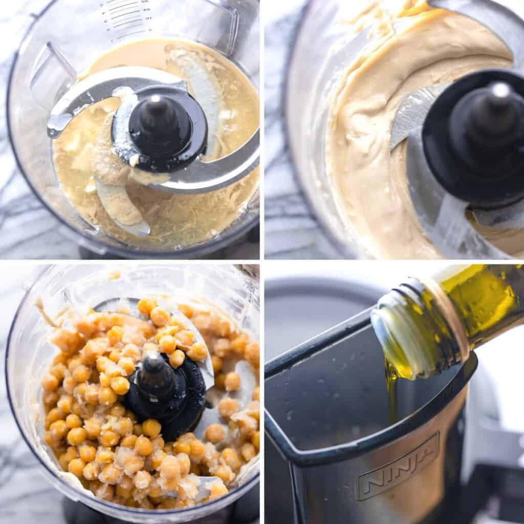 hummus blending collage.