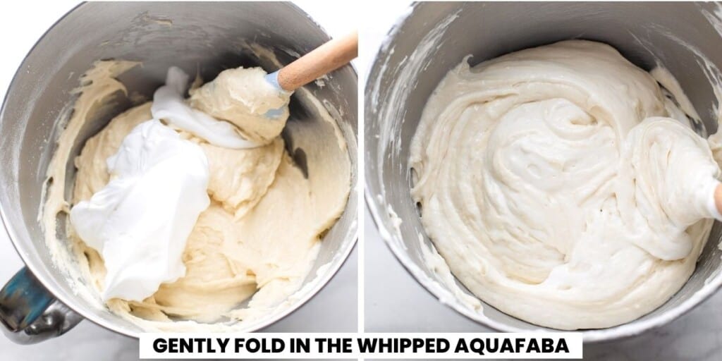 vegan cake prep collage - folding in the aquafaba