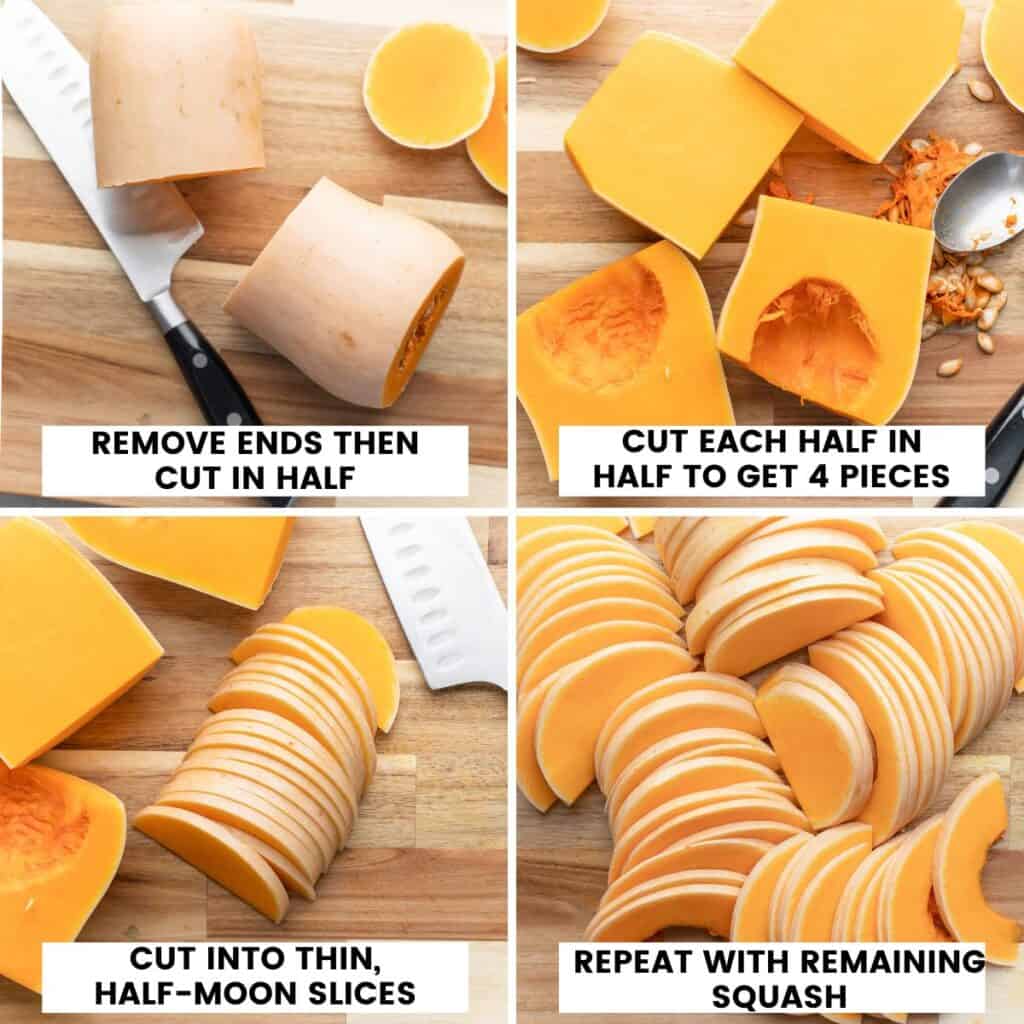 whole squash cut into quarters and slices