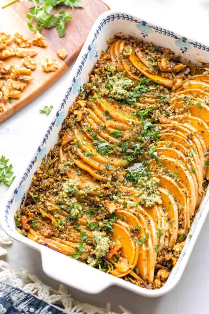 roasted butternut squash slices with pesto