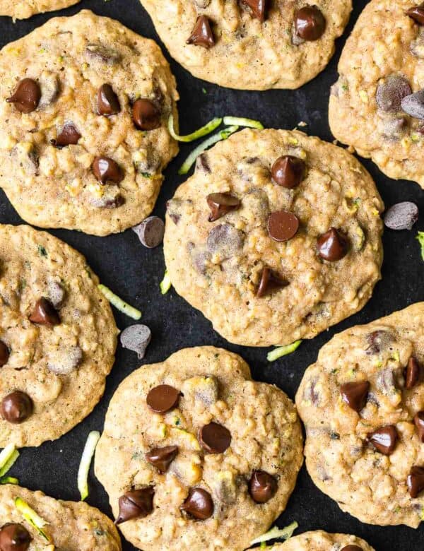 Chocolate Chip Zucchini Oatmeal Cookies on a baking sheet