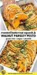 roasted butternut squash and walnut parsley pesto pinterest image with gluten free + vegan + whole30 text