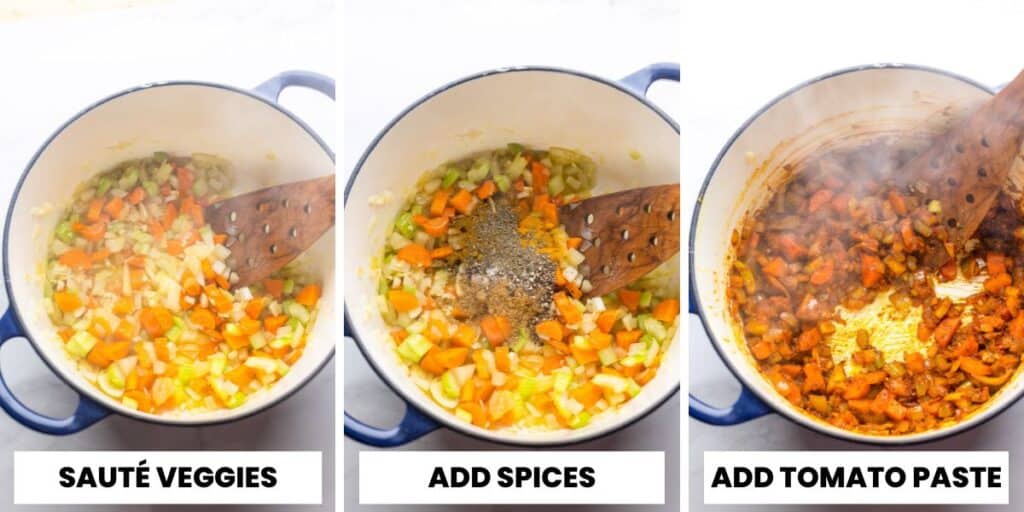 sautéd veggies and spices collage