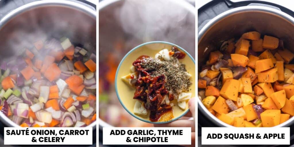 vegetables and aromatic ingredients cooking the instant pot