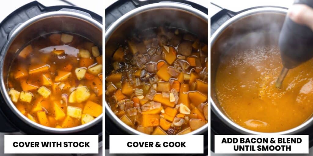 butternut squash soup in the instant pot before and after blending