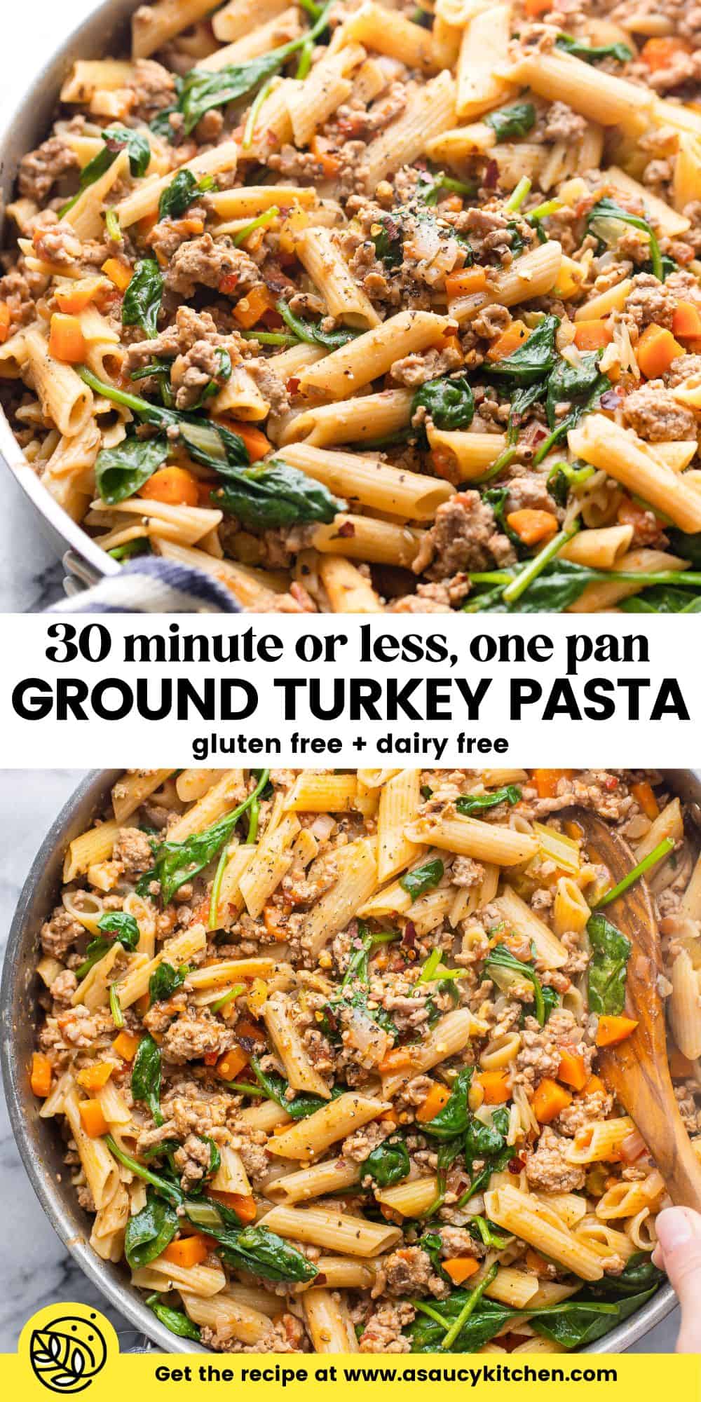One Pot Ground Turkey Pasta A Saucy Kitchen