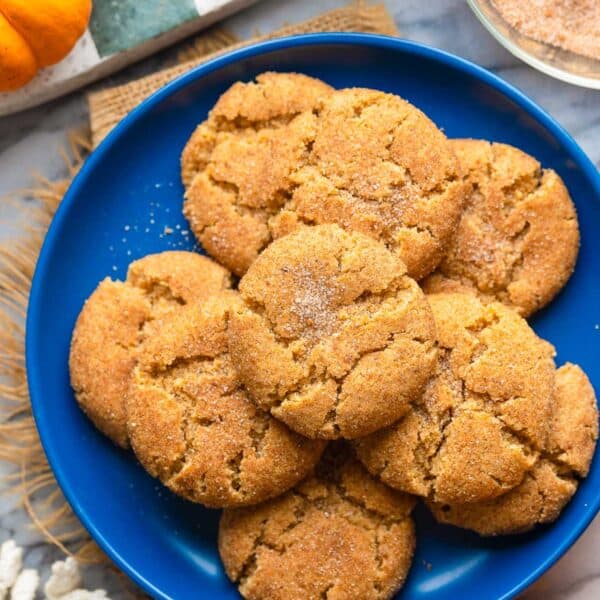 pumpkin snickerdoodles made with almond flour on a plate