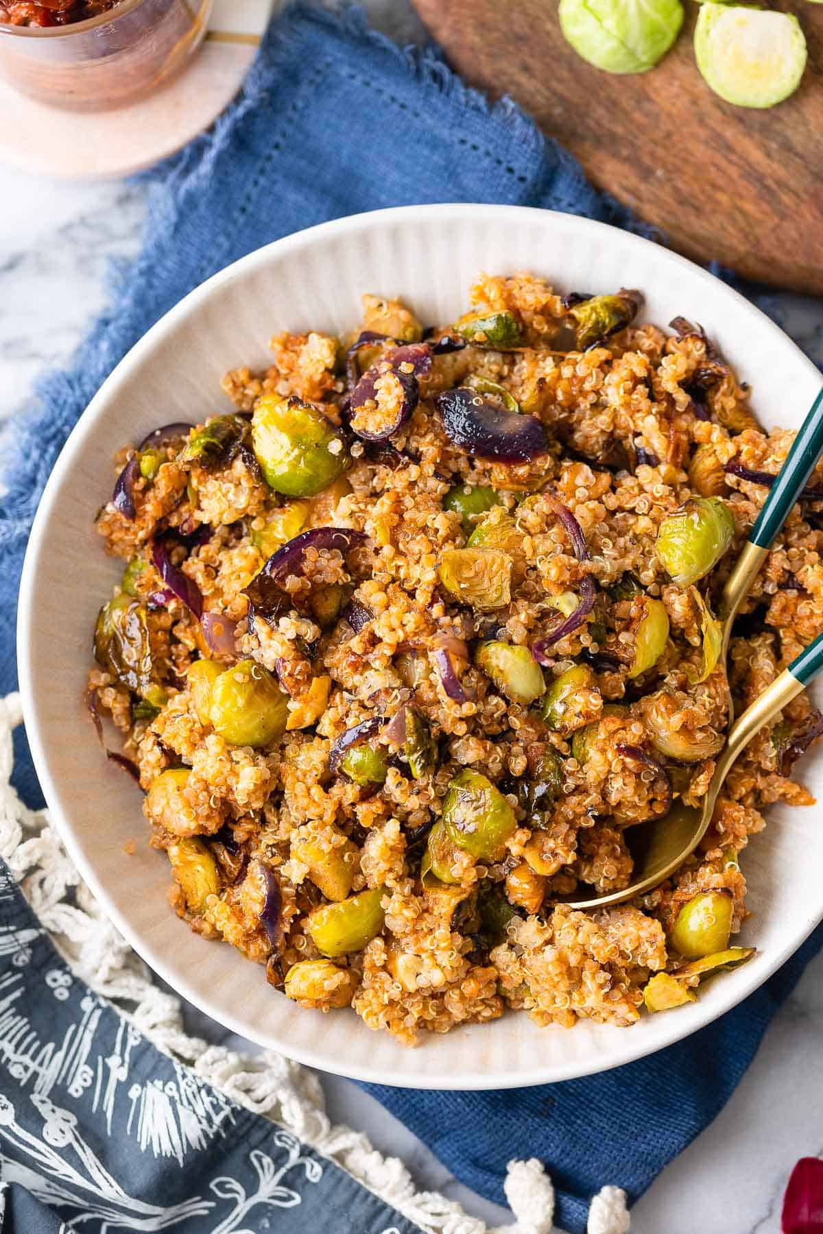 Roasted Brussels Sprouts Quinoa Salad with a Sun Dried Tomato
