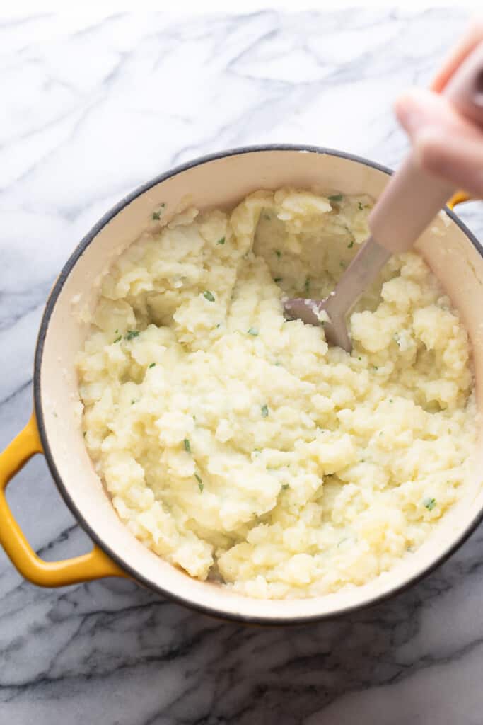 mashed potatoes with cauliflower in pot_