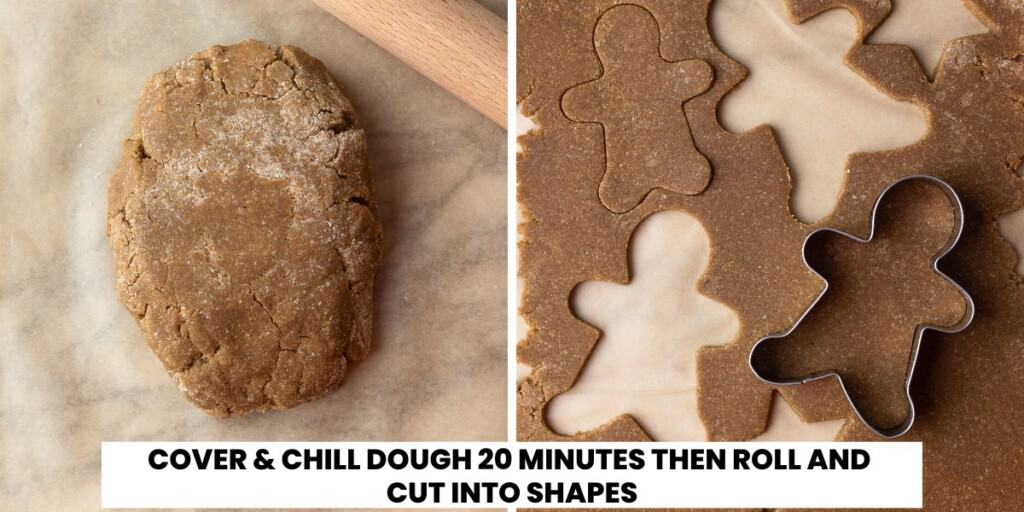 gingerbread cookie dough collage: rolling the dough out to cut into shape