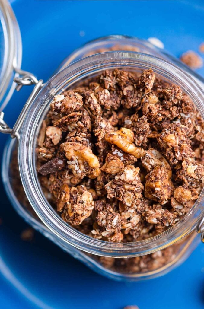 a jar of chocolate granola