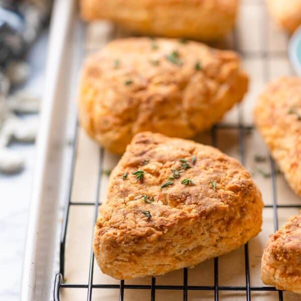 gluten free cheese scones cooling on a wire rack