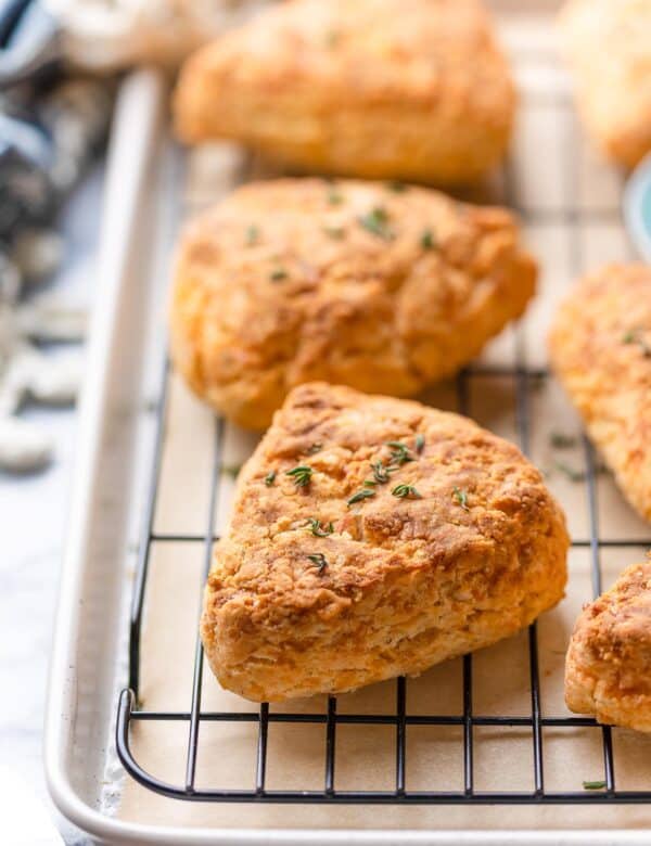 gluten free cheese scones cooling on a wire rack