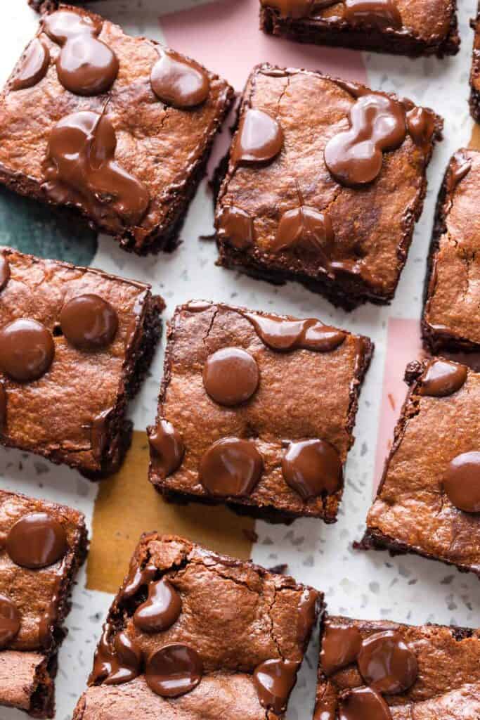 Almond Butter Flourless Brownies cut into squares