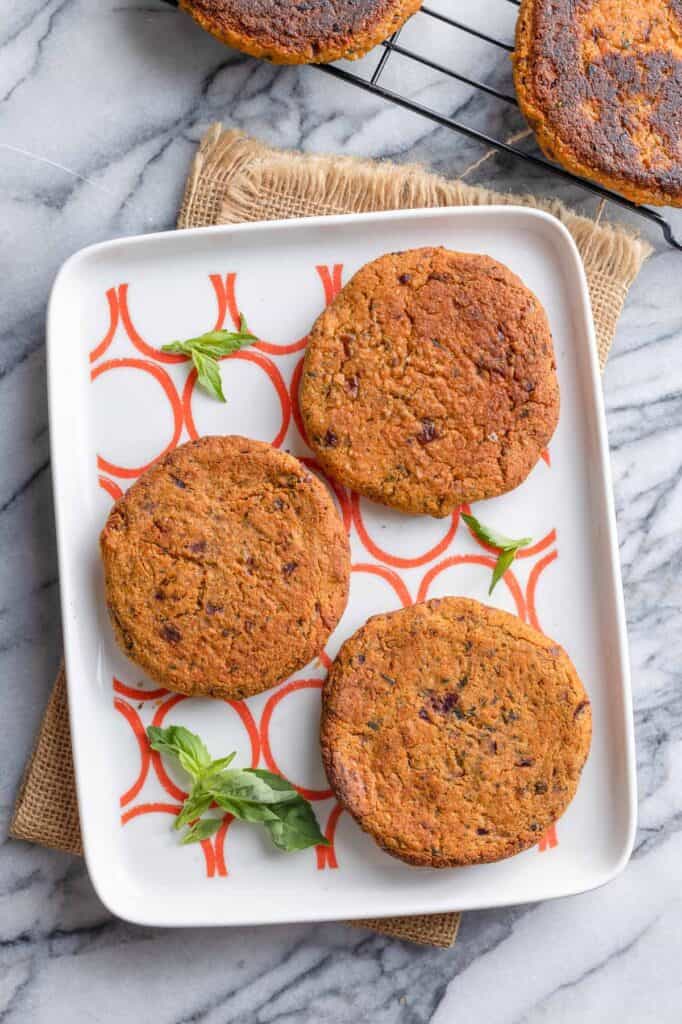 chickpea burgers on a serving platter