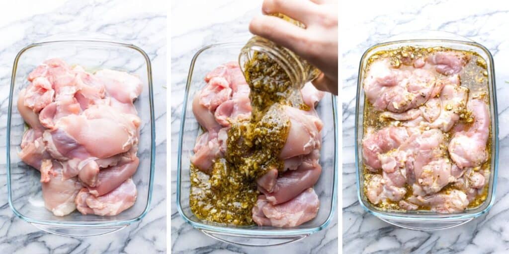 chicken thighs marinating in a greek marinade