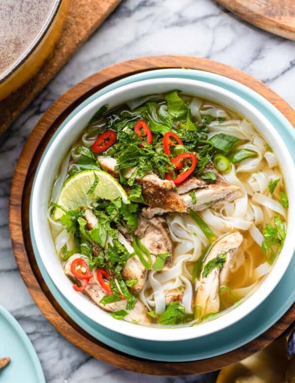 Five Spice Chicken Noodle Soup (Faux Pho) in a soup bowl