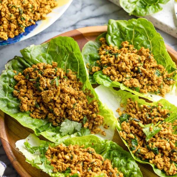 pork lettuce wraps on a plat3e