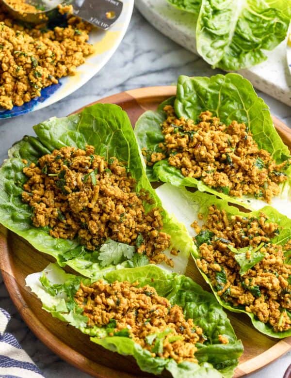 pork lettuce wraps on a plat3e