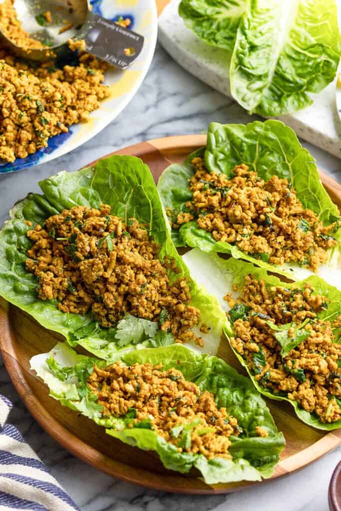 pork lettuce wraps on a plate