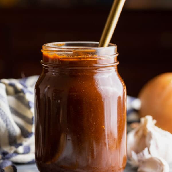 Homemade Toasted Ancho Sauce in a mason jar