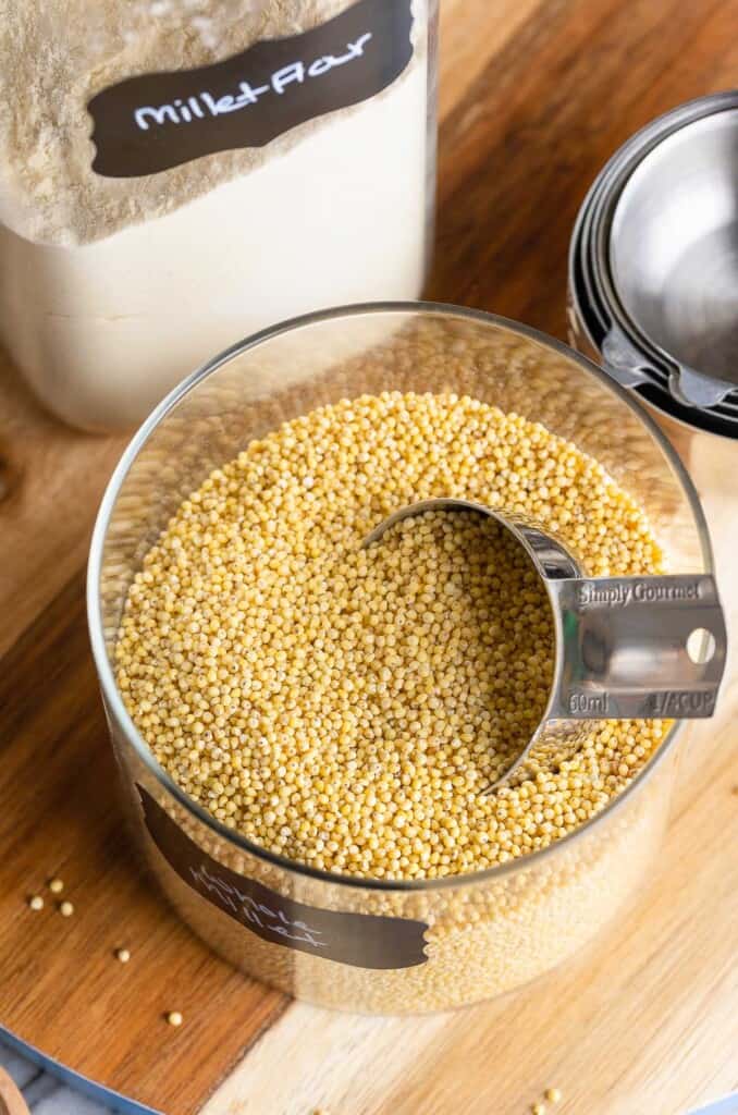 millet seeds in a storage jar