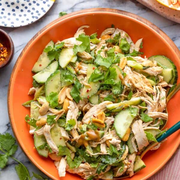 cucumber chicken salad in a serving dish