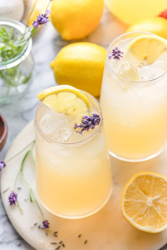 a tall glass of lavender lemonade