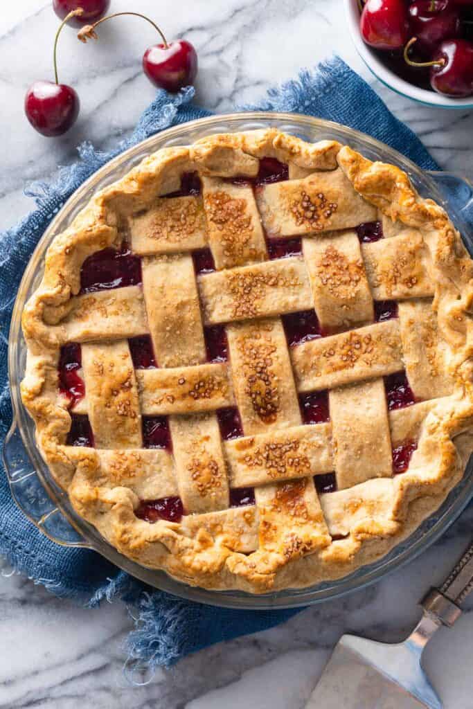 Gluten Free Cherry Pie with a lattice topped crust 