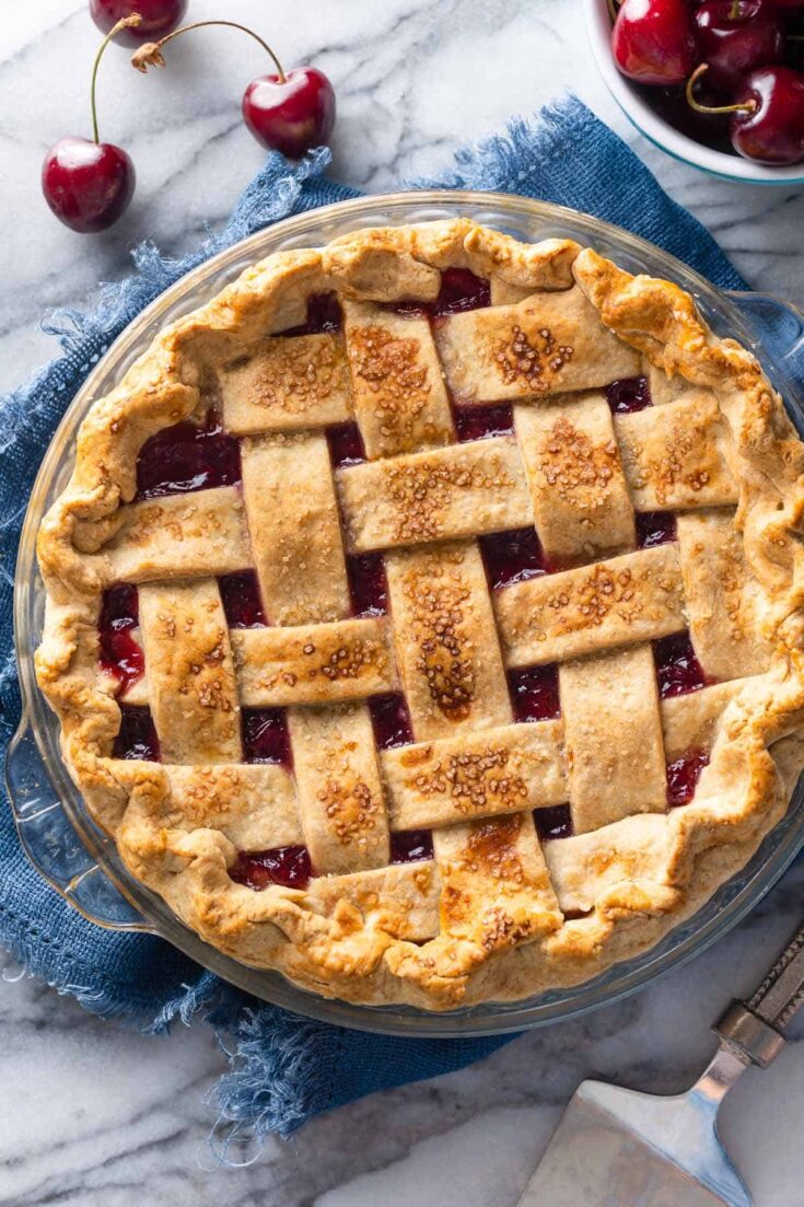 gluten free cherry pie with a lattice top crust